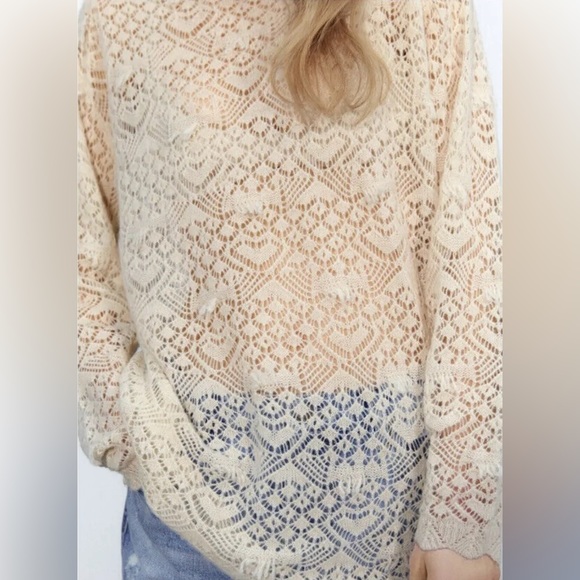 NWT Zara Beige Pointelle Knit Sweater (with Wool and Alpaca) - Picture 3 of 7